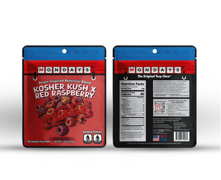Kosher Kush x Red Raspberry terpene taffy, zero THC